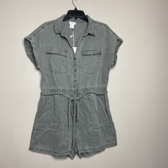 Nicole Miller New York Pants - Nicole Miller New York Romper Sz L Linen Lyocell Blend Braided Belt Button Front